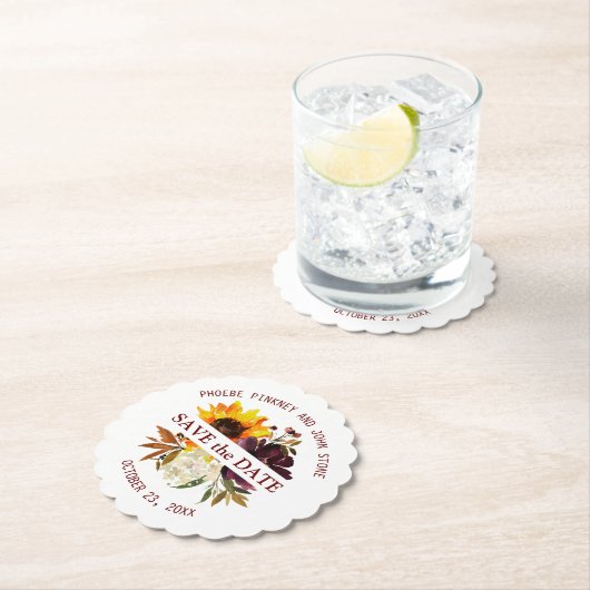 Zonnebloem en Roos Bewaar de datum Kartonnen Onderzetters (Insitu)