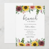 Zonnebloem en Roos Brunch en Bubble Vrijgezellenfe Kaart (Voorkant / Achterkant)