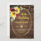 Zonnebloem en Roos Rustic 40th Birthday-uitnodigin Kaart (Voorkant)