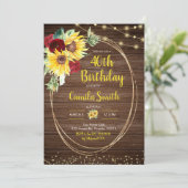 Zonnebloem en Roos Rustic 40th Birthday-uitnodigin Kaart (Staand voorkant)