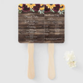 Zonnebloem en Roos Rustic Wood Wedding Programme Handwaaier (Voorkant en achterkant)