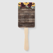 Zonnebloem en Roos Rustic Wood Wedding Programme Handwaaier (Achterkant)