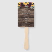 Zonnebloem en Roos Rustic Wood Wedding Programme Handwaaier (Voorkant)