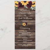 Zonnebloem en Roos Rustic Wood Wedding Programme Programmakaart (Voorkant)