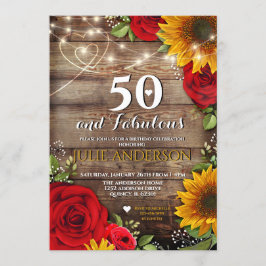 Zonnebloem en Roos Rustiek Verjaardagsfeest Kaart