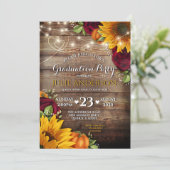 Zonnebloem en Roos Rustieke Graduation Party Kaart (Staand voorkant)
