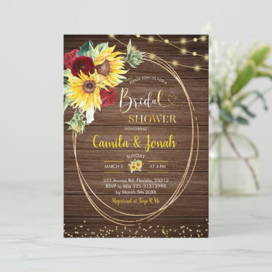 Zonnebloem en Roos Uitnodiging voor gebitte bridal (Staand voorkant)