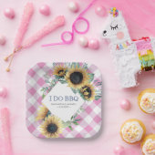 Zonnebloem en roze Tartan I do BBQ Paper Bord (Feest)