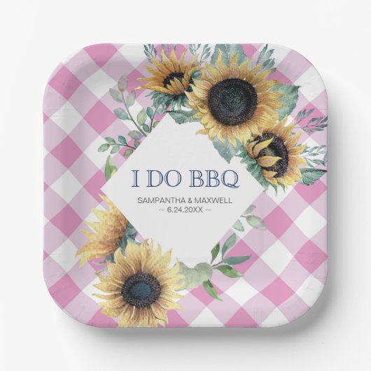Zonnebloem en roze Tartan I do BBQ Paper Bord (Voorkant)