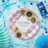 Zonnebloem en Roze Tartan I Do BBQ Papieren Bord (Feest)