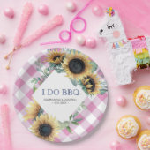 Zonnebloem en Roze Tartan I Do BBQ Papieren Bord (Feest)