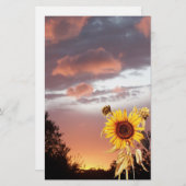 ZONNEBLOEM EN ROZE ZOMERZONSONDERGANG BRIEFPAPIER (Voorkant / Achterkant)
