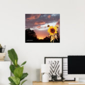 ZONNEBLOEM EN ROZE ZOMERZONSONDERGANG POSTER (Thuiskantoor)