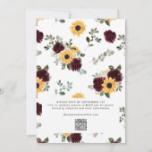 Zonnebloem en Rozen Bourgogne Rood QR Code Huwelij Kaart (Achterkant)