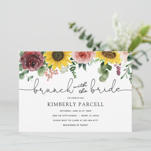 Zonnebloem en Rozen Brunch met de Bruidsborrel Kaart (Staand voorkant)