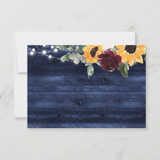 Zonnebloem en Rozen Burgundy Navy Blue Rustic Wood RSVP Kaartje (Achterkant)