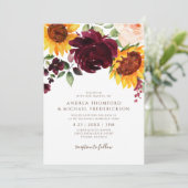 Zonnebloem en Rozen Burgundy Red Fall Wedding Kaart (Staand voorkant)