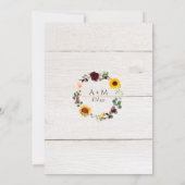Zonnebloem en Rozen Burgundy Red Fall Wedding Kaart (Achterkant)