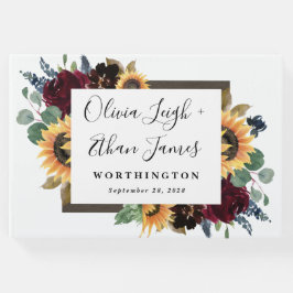 Zonnebloem en Rozen Burgundy Red Navy Blue Weddens Gastenboek