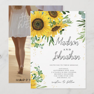 Zonnebloem en Rozen Burgundy Red Navy Blue Weddens Kaart