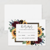 Zonnebloem en Rozen Burgundy Red Navy Blue Weddens RSVP Kaartje (Voorkant / Achterkant)