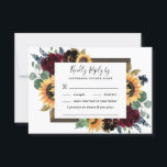 Zonnebloem en Rozen Burgundy Red Navy Blue Weddens RSVP Kaartje<br><div class="desc">In het ontwerp staan elegante waterverf rozen, pinda's, wilde bloemen en zonnebloemen in verschillende tinten van woegeerrood, blauw van de marine en meer over een schraal van eucalyptusgroen. Het ontwerp kenmerkt ook een lijst van het barnhout onder de baars. Een unieke doopvontlay-out vult het algemene ontwerp aan. U kunt de...</div>