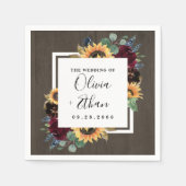 Zonnebloem en Rozen Burgundy Red Navy Blue Weddens Servet (Voorkant)