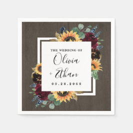 Zonnebloem en Rozen Burgundy Red Navy Blue Weddens Servet