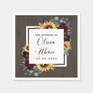 Zonnebloem en Rozen Burgundy Red Navy Blue Weddens Servet