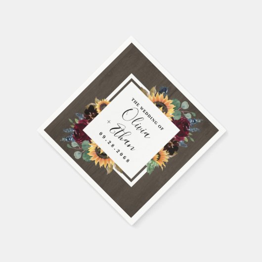 Zonnebloem en Rozen Burgundy Red Navy Blue Weddens Servet (Hoek)