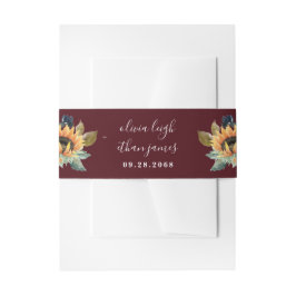 Zonnebloem en Rozen Burgundy Red Navy Blue Weddens Uitnodigingen Wikkel