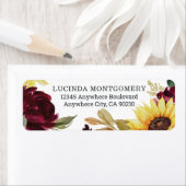 Zonnebloem en Rozen Burgundy Red Rustic Wedding Etiket (Insitu)