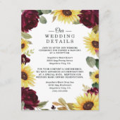 Zonnebloem en Rozen Burgundy Red Rustic Wedding Informatiekaartje (Voorkant)