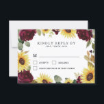 Zonnebloem en Rozen Burgundy Red Rustic Wedding RSVP Kaartje<br><div class="desc">Het ontwerp is voorzien van prachtige waterverf zonnebloemen en rode bruine rozen met elegante eucalyptus en andere groene elementen. Het ontwerp kenmerkt ook een moderne tekstlay-out.</div>