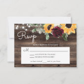 Zonnebloem en Rozen Burgundy Red Rustic Wood RSVP Kaartje (Voorkant)