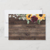 Zonnebloem en Rozen Burgundy Red Rustic Wood RSVP Kaartje (Achterkant)