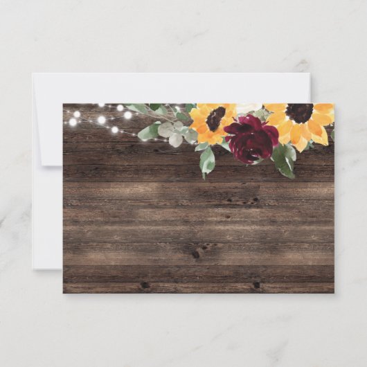 Zonnebloem en Rozen Burgundy Red Rustic Wood RSVP Kaartje (Achterkant)