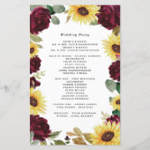 Zonnebloem en Rozen Burgundy Red Wedding Programma (Achterkant)