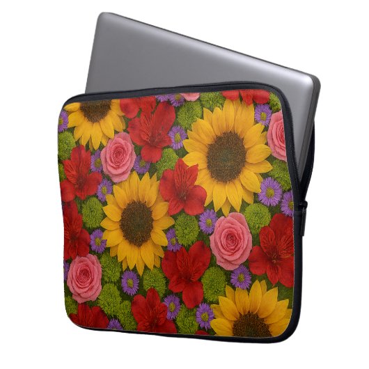 Zonnebloem en Rozen Electronics Bag Laptop Sleeve (Voorkant Links)