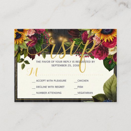 Zonnebloem en rozen met vuurwapens informatiekaartje (Voorkant)