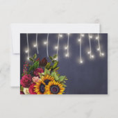 Zonnebloem en rozen navy bordeaux rustieke bruilof RSVP kaartje (Achterkant)