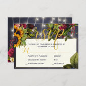 Zonnebloem en rozen navy bordeaux rustieke bruilof RSVP kaartje (Voorkant / Achterkant)