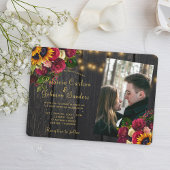 Zonnebloem en rozen QR code foto rustieke bruiloft Kaart