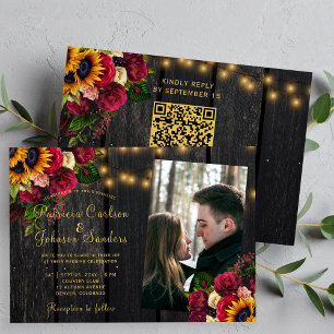 Zonnebloem en rozen QR-code foto rustige bruiloft Kaart