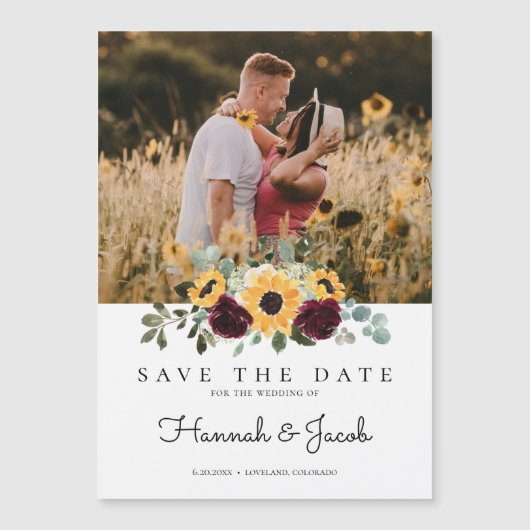 Zonnebloem en Rozen Robuuste foto Save the Date Magnetische Uitnodiging (Voorkant)