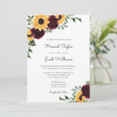 Zonnebloem en Rozen Rode bruiloft Kaart (Staand voorkant)