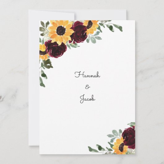 Zonnebloem en Rozen Rode bruiloft Kaart (Achterkant)