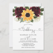 Zonnebloem en Rozen Rode bruiloft Kaart (Voorkant)