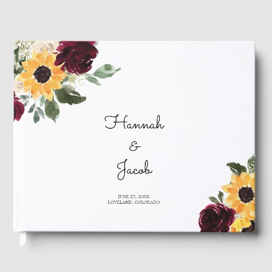 Zonnebloem en Rozen Rustic Country Wedding Gastenboek (Voorkant)