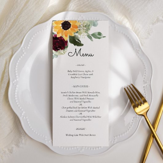 Zonnebloem en Rozen Rustic Country Wedding Menu